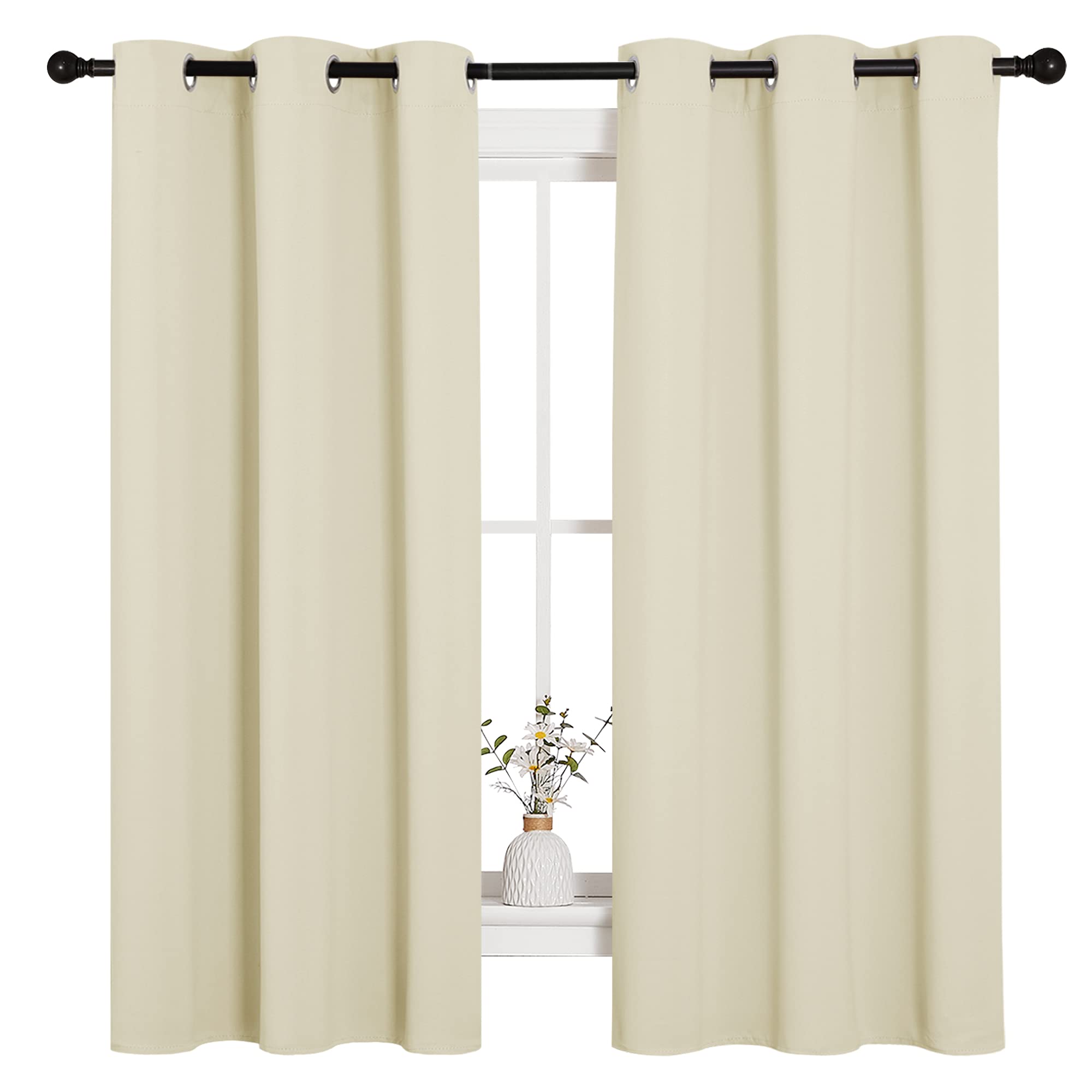 NICETOWN Kitchen Curtains for Decoration, Thermal Insulated Grommet Room Darkening Draperies/Panels for Laundry (Beige, 2 Panels, W42 x L63 inches)