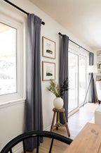 Faux Linen Total Blackout Curtains for Bedroom 96 Inches Long, Darkgray