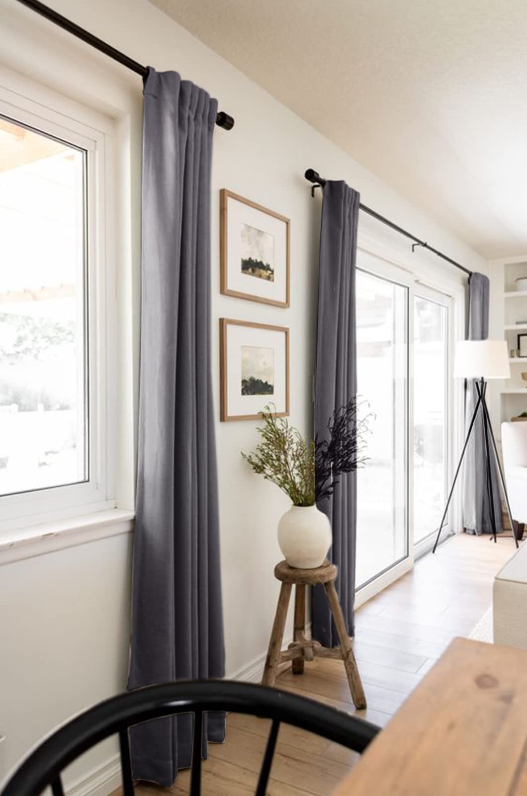 Faux Linen Total Blackout Curtains for Bedroom 96 Inches Long, Darkgray
