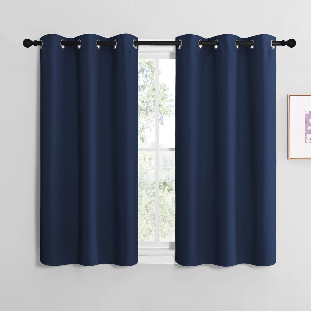 NICETOWN Blackout Curtain Panels for Bedroom, Navy, 2 Panels, W29 x L36-inch, Thermal Insulated Grommet Top Blackout Draperies and Drapes for Basement