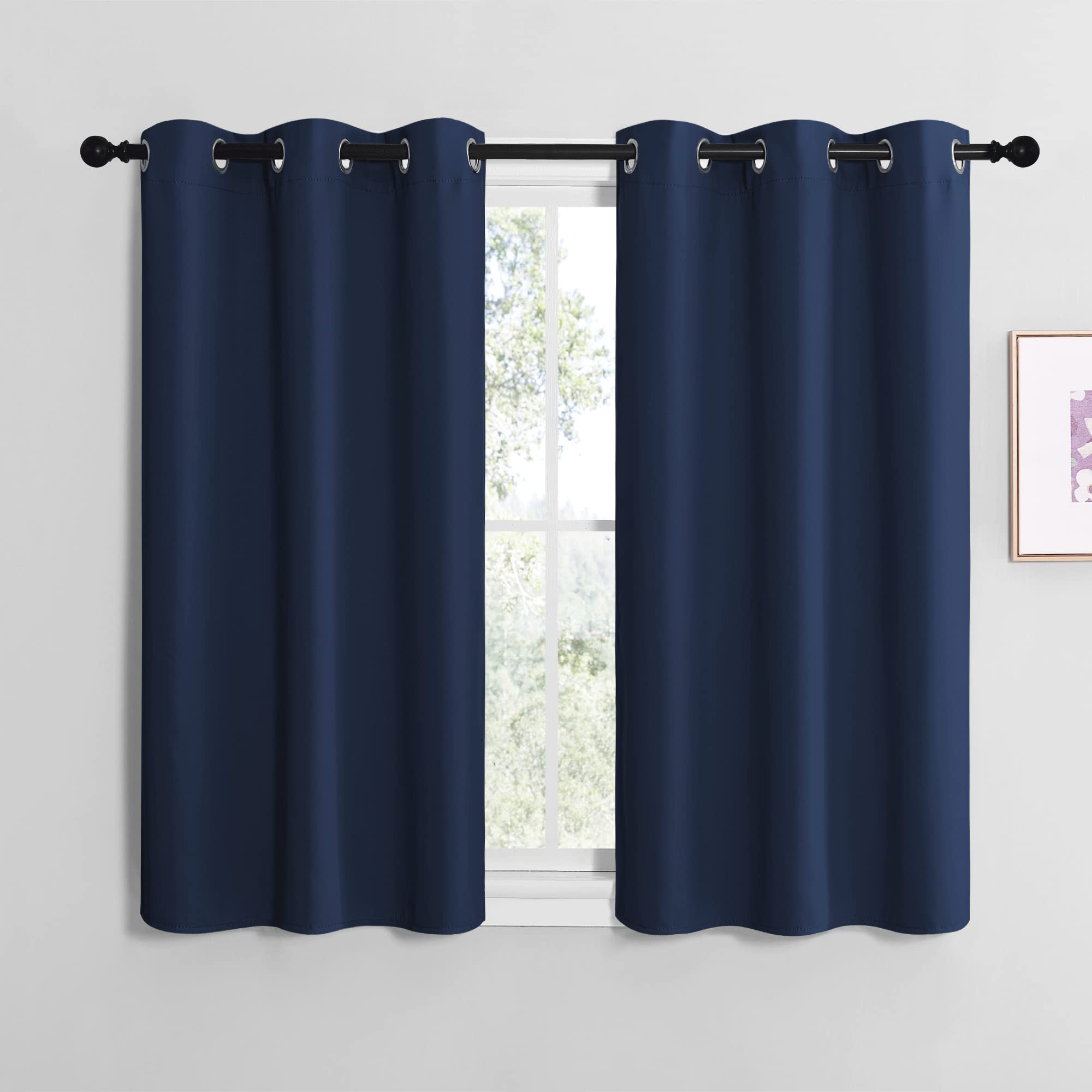NICETOWN Blackout Curtain Panels for Bedroom, Navy, 2 Panels, W29 x L36-inch, Thermal Insulated Grommet Top Blackout Draperies and Drapes for Basement