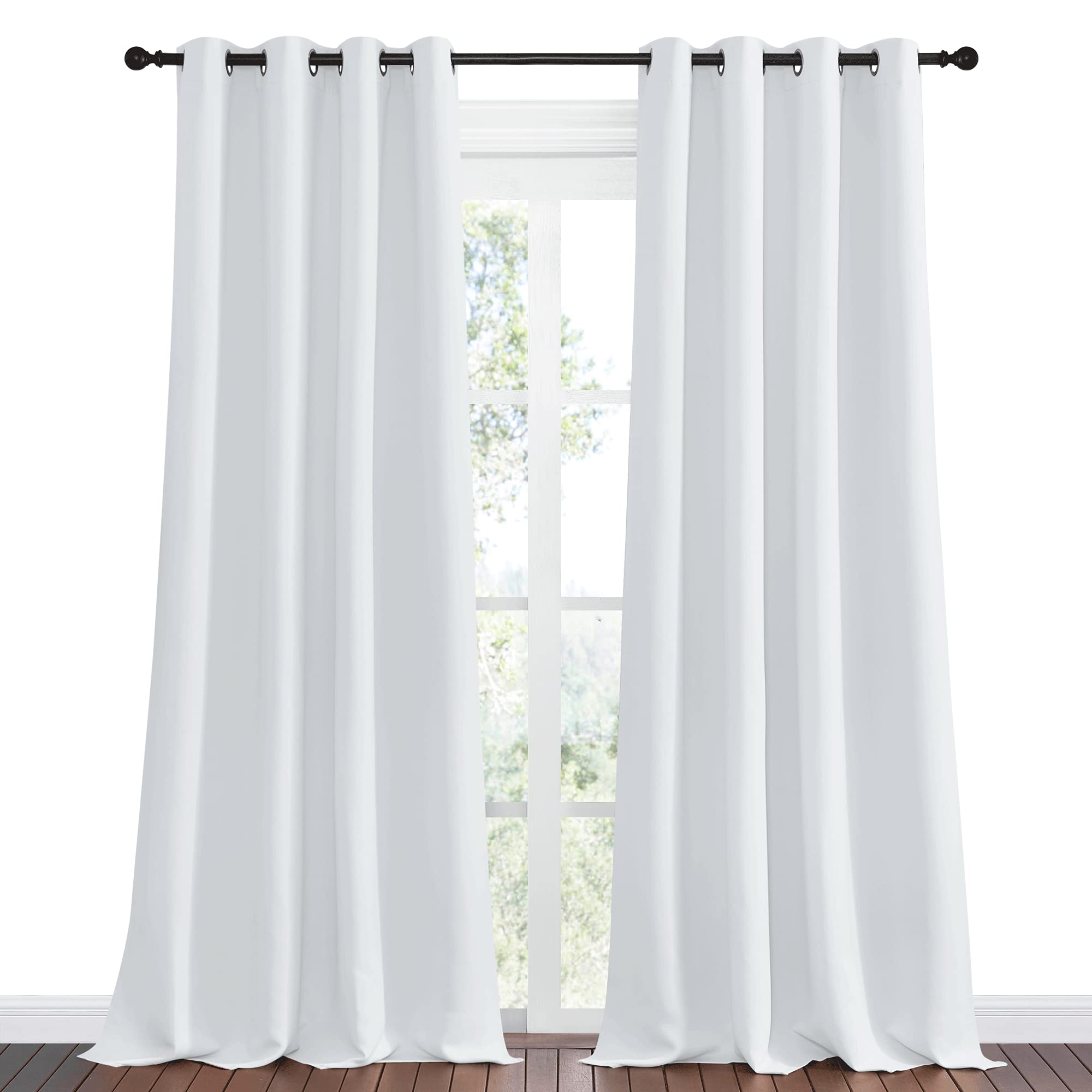 NICETOWN Room Darkening Curtain Panels, 2 Panels, 55 inches W x 102 inches, Greyish White, Home Fashion Ring Top Thermal Insulated Room Darkening Curtains for Bedroom/Nursery