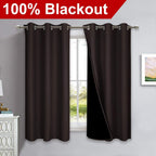 NICETOWN 100% Blackout Short Curtains with Black Liners, 2 Panels, 37" W by 63" L, Toffee Brown, Solid Thermal Insulated Full Blackout 2-Layer Lined Drapes, Energy Efficiency Window Drapes for Bedroom