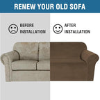 H.VERSAILTEX Stretch Velvet Sofa Covers for 3 Cushion Couch Covers Furniture Protector Soft with Non Slip Elastic Bottom, Crafted from Thick Comfy Rich Velour (Sofa 72"-90", Bronze Brown)