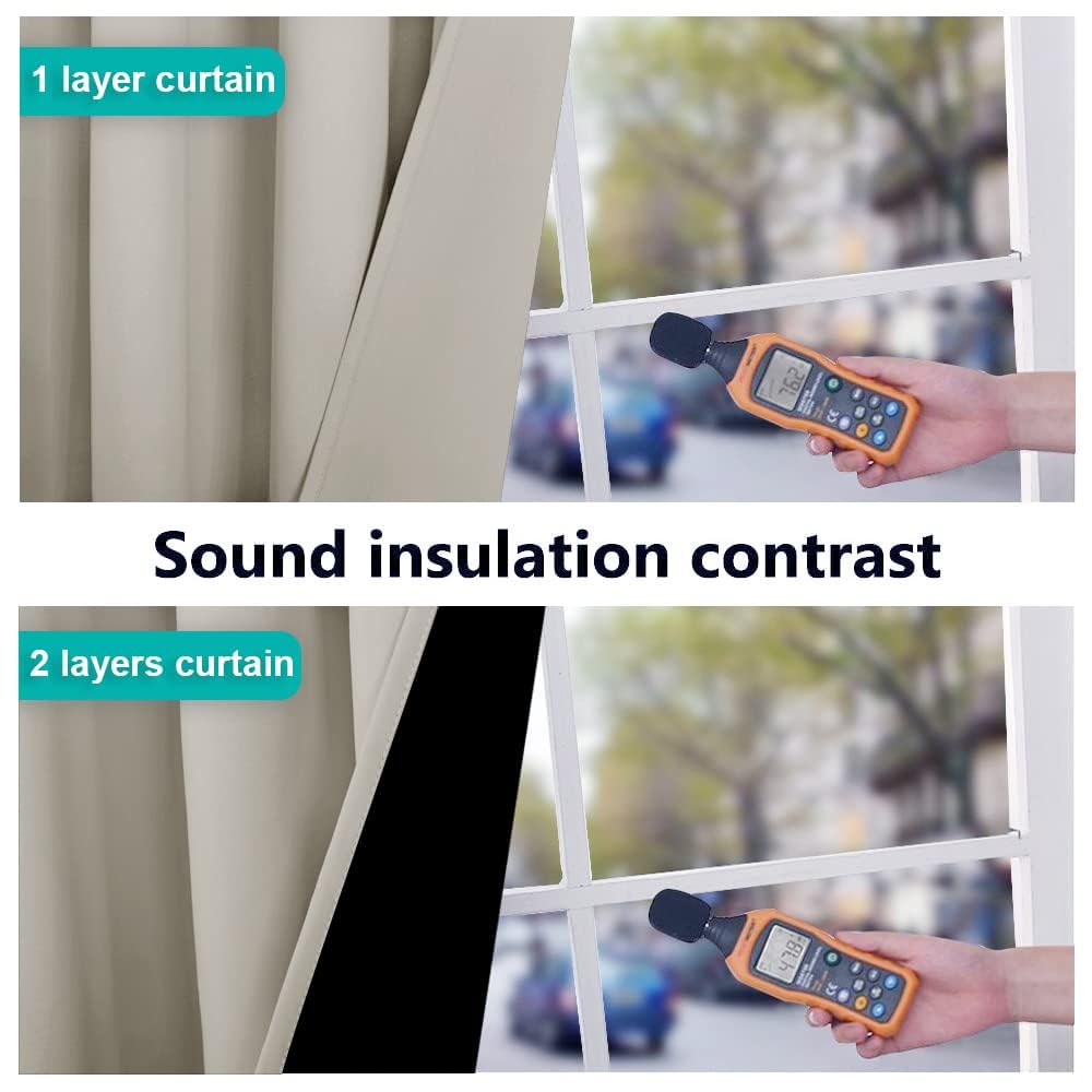 NICETOWN Natural 100% Blackout Lined Curtains, 1 Pair, 37" Width x 50" Length Each Panel, 2 Thick Layers Narrow Wide Window Treatment Panels Thermal Insulated Drapes for Kitchen Small Window