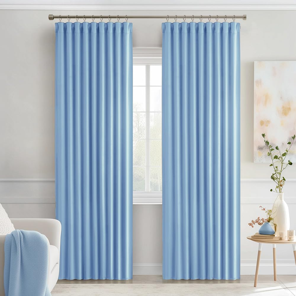 MIULEE Sky Blue Back Tab Blackout Curtains 52x72 Inches Long 2 Panels Set