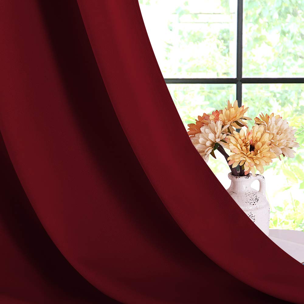 NICETOWN Christmas Burgundy Window Curtains Blackout Drapes, Thermal Insulated Solid Grommet Blackout Curtains/Draperies for Laundry Room (One Pair, 70 by 54-inch, Burgundy Red)