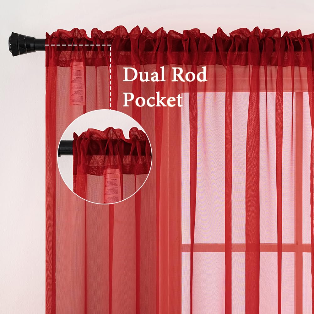 MIULEE 2 Panels Red Sheer Christmas Window Curtains 54 X 45 Inches