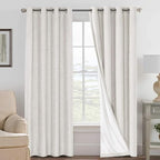 H.VERSAILTEX Linen Curtains 100% Blackout Curtains for Bedroom 102 inch Long Full Light Blocking Nature Linen Blended Window Curtains for Living Room Nickel Grommet (2 Panels, Ivory)