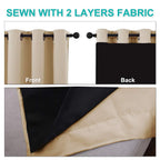 NICETOWN Living Room Completely Shaded Draperies, Privacy Protection & Noise Reducing Black Lined Insulated Window Treatment Curtain Panels for Patio Door (Set of 2 Pcs, W46 x L90, Biscotti Beige)