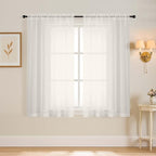 Ivory Window Sheer Curtains 45 Inches Length, Voile Short Curtains for Living Room Bedroom, Modern Soft Window Drapes 2 Panels Set, Top Dual Rod Pocket Design, 2x42Wx45L Inches