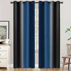 SimpleHome Ombre Room Darkening Curtains 84 inches Length for Bedroom,Grommet Gradient Light Blocking Blue and Black Gradient Window Curtains for Living Room,2 Panels, 52x84 inches