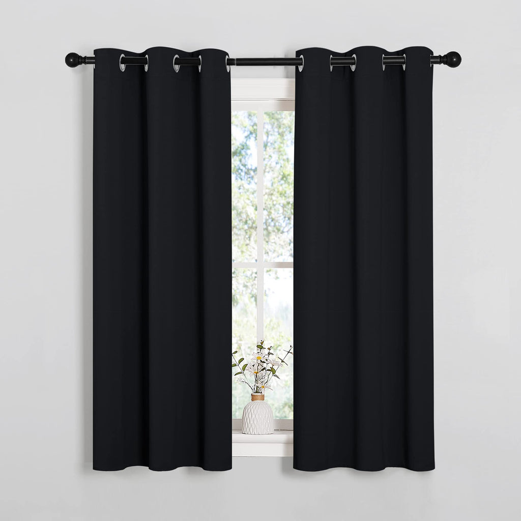 NICETOWN Blackout Draperies Window Curtain Panels, Autumn/Winter Thermal Insulated Solid Grommet Blackout Curtains/Drapes for Cafe (Set of 2, 34 inches by 54 inches, Black)