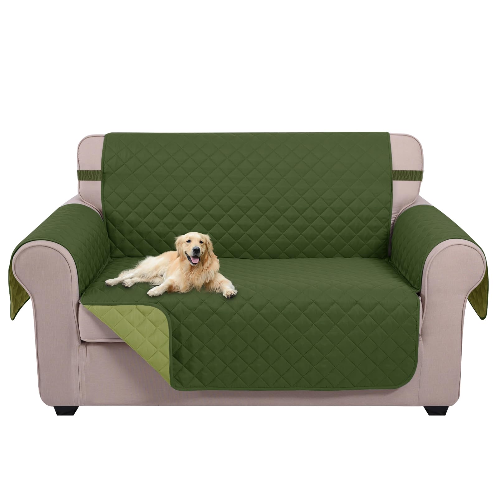 U-NICE HOME Loveseat Sofa Cover for 2 Cushion Couch, Huntergreen/Sage