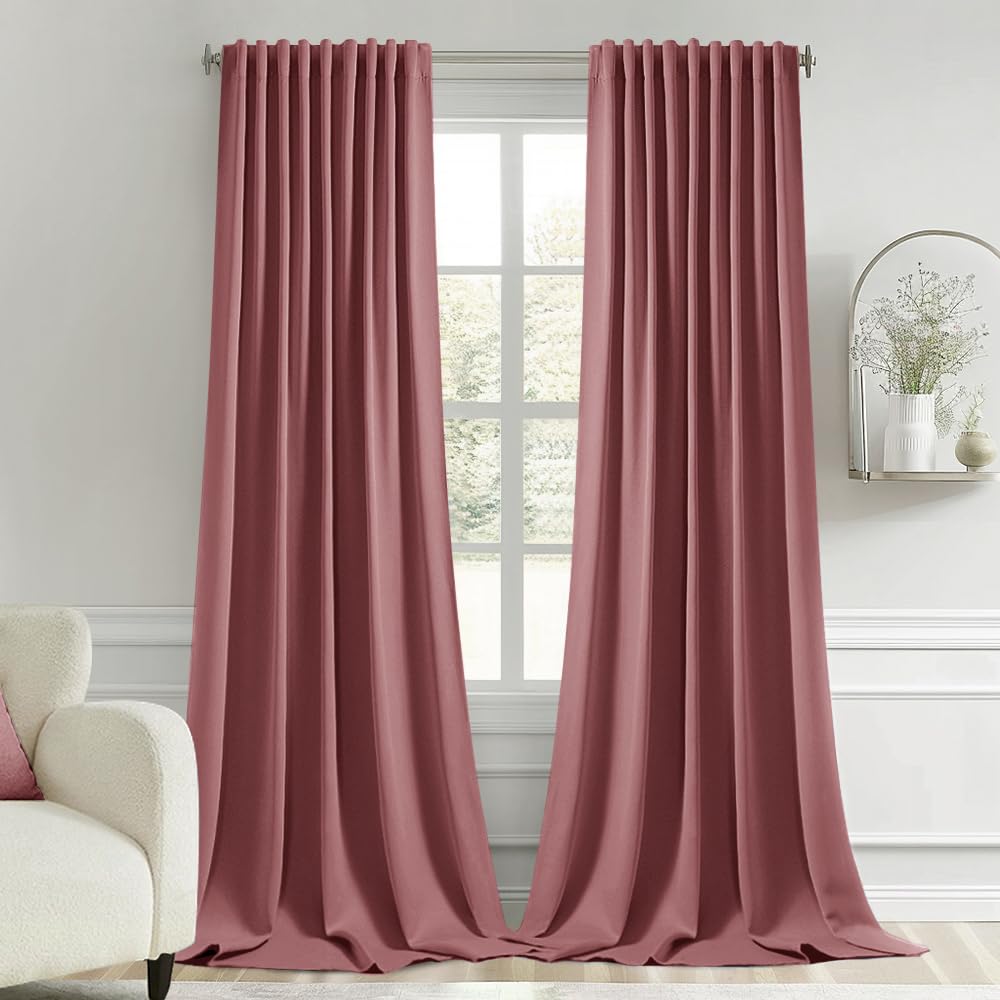 MIULEE Dusty Rose Back Tab Blackout Curtains 52x108 Inch Long 2 Panels Set