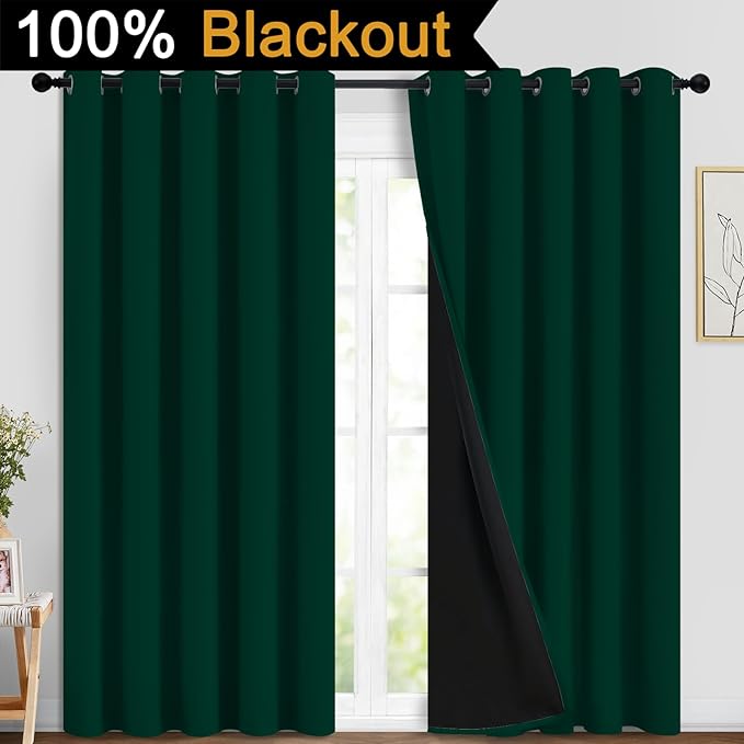 Yakamok Dark Green 100% Blackout Curtains 84 Inches Long 70" Wide 2 Panels