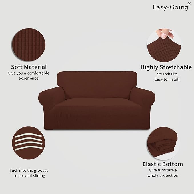 Easy-Going Stretch Loveseat Couch Covers Washable Coffee