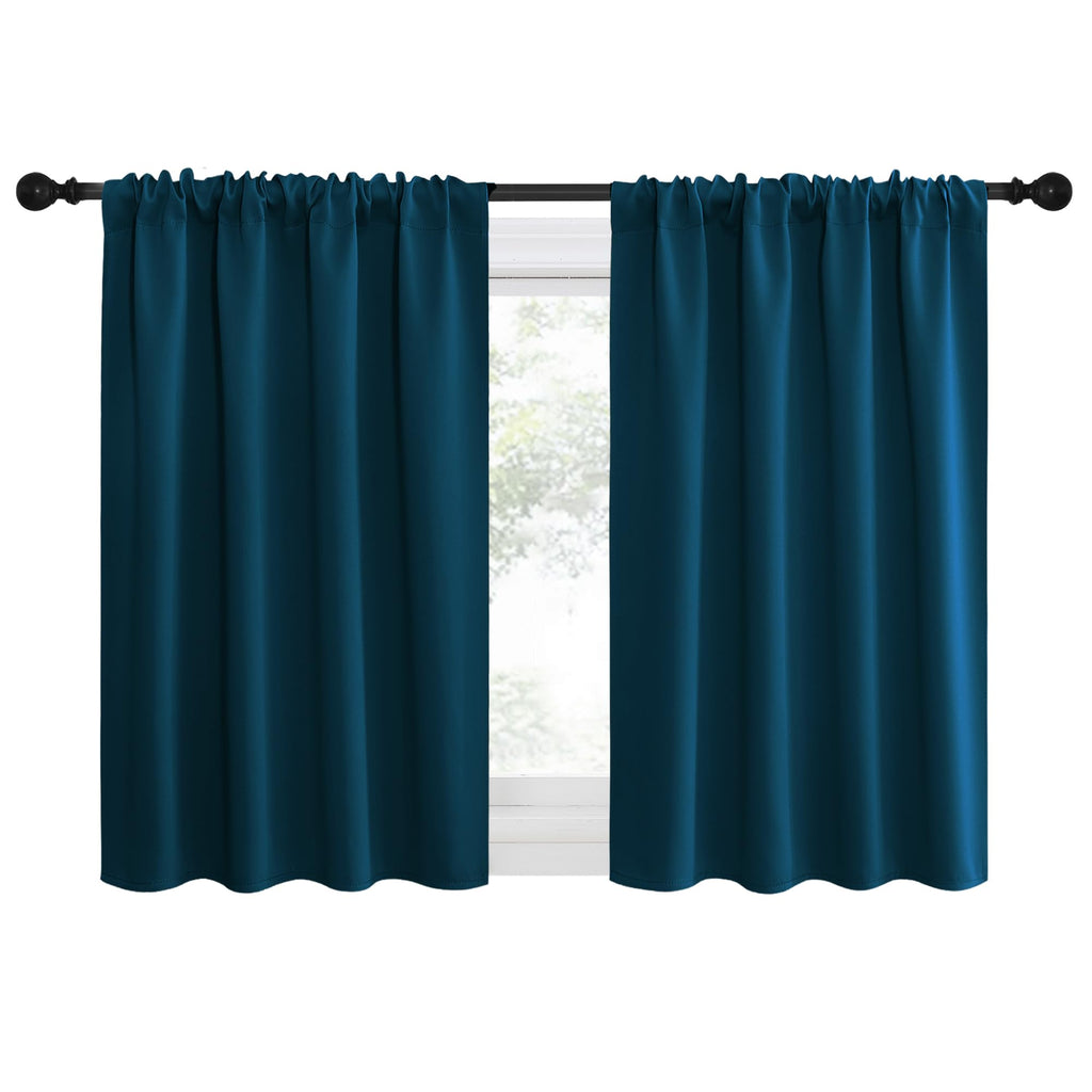 NICETOWN 2 Panels Blackout Curtains, Rod Pocket Thermal Insulated Drapes for Kitchen, Heavy Duty Small Window Treatment for Dorm Room, Studio Apartment, Basement (Moroccan Blue, W42 x L30)