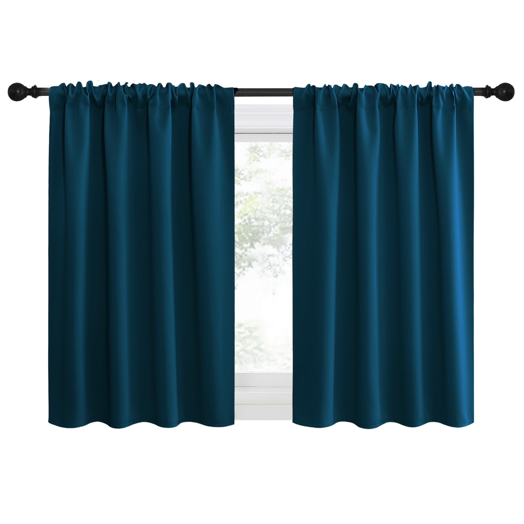 NICETOWN 2 Panels Blackout Curtains, Rod Pocket Thermal Insulated Drapes for Kitchen, Heavy Duty Small Window Treatment for Dorm Room, Studio Apartment, Basement (Moroccan Blue, W42 x L30)