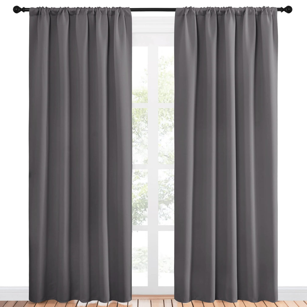 NICETOWN Blackout Curtain Panels for Window - Energy Efficient & Noise Reducing Thermal Insulated Rod Pocket Blackout Drapes/Draperies for Living Room (Grey, 2 Panels, W52 inches x L84 inches)