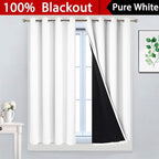 Yakamok Pure White 100% Blackout Curtains for Bedroom, Thermal Insulated Grommet Total Blackout Drapes with Black Liner for Living Room, 52W x 45L, 2 Panels