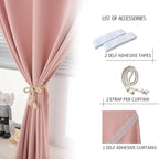Self Adhesive Curtains, Stick Curtain Blackout Shades Window Cover Curtains for Living Room No Drilling, 59" W X 96" L, Pink, 1 Panel