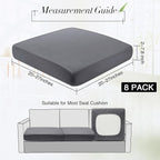 Newwiee 8Pcs Patio Cushion Covers Stretch Outdoor Cushion Cover Replacement for Patio Furniture Sofa Couch Slipcovers, Soft Flexibility Washable Furniture Protector(Waterproof Pure,Dark Gray)
