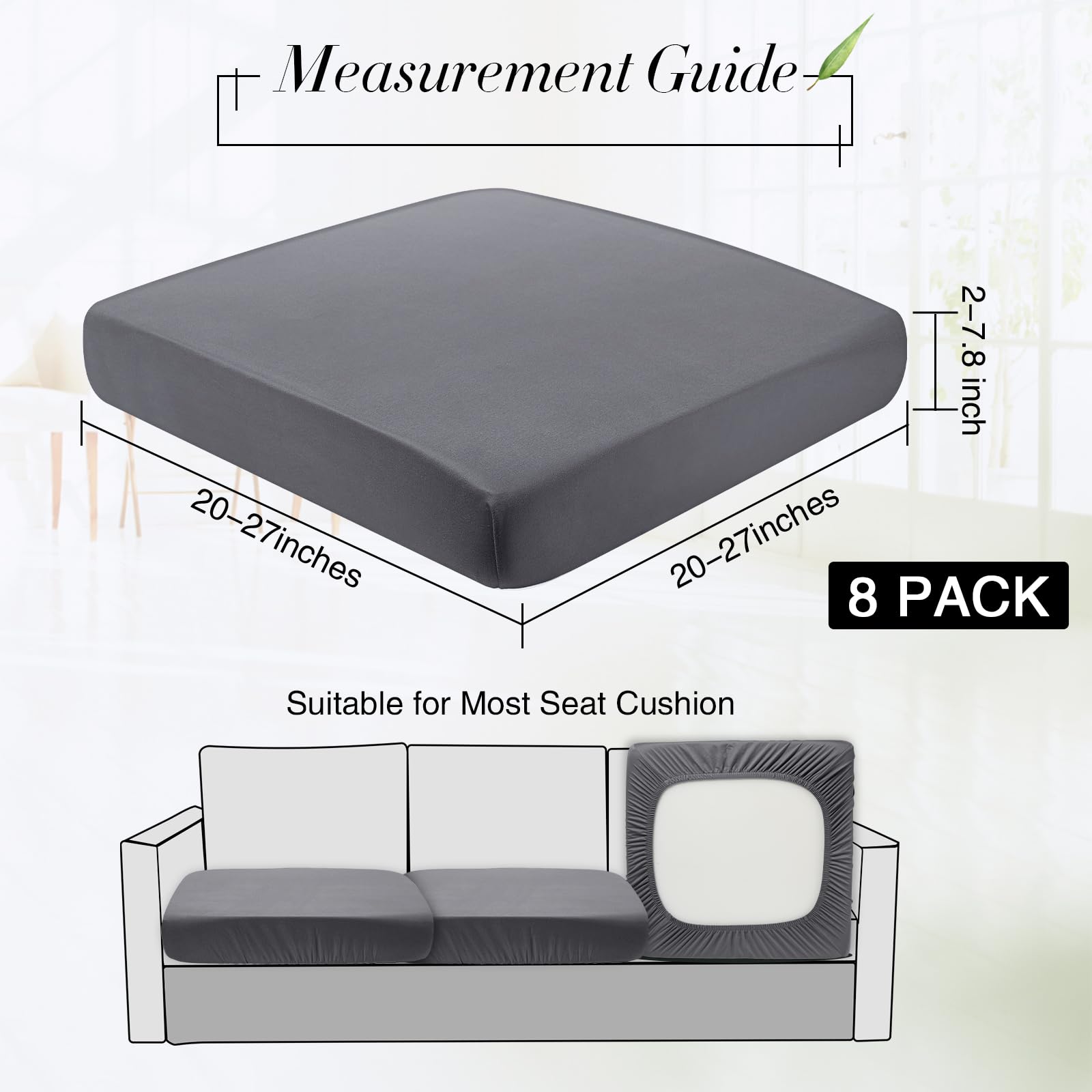 Newwiee 8Pcs Patio Cushion Covers Stretch Outdoor Cushion Cover Replacement for Patio Furniture Sofa Couch Slipcovers, Soft Flexibility Washable Furniture Protector(Waterproof Pure,Dark Gray)