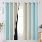 Estelar Textiler Aqua and Beige Ombre Blackout Curtains for Bedroom 63 Inch