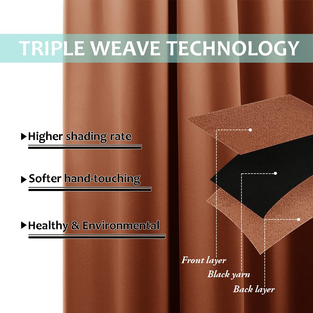 NICETOWN Full Shade Curtain Panels, 37" Wide x 80" Long, Burnt Orange, Pair of Thermal Insulated & Energy Efficiency Blackout Drapes for Living Room, Lined Silky Performance Window Dressing