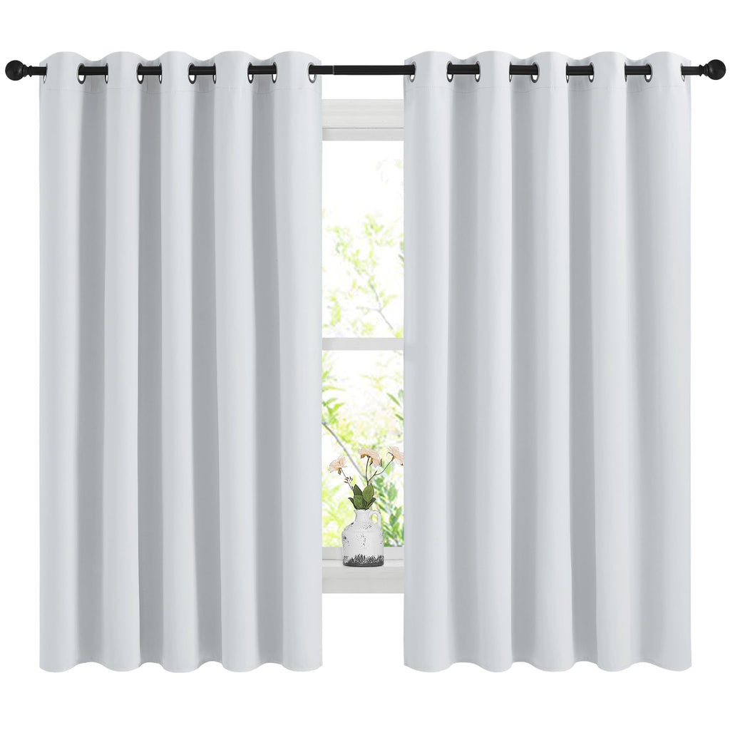 NICETOWN Blackout Curtains Panels for Bedroom, 2 Panels, 66 x 60 Inch, Greyish White, 3 Pass Microfiber Noise Reducing Thermal Insulated Solid Ring Top Blackout Window Drapes