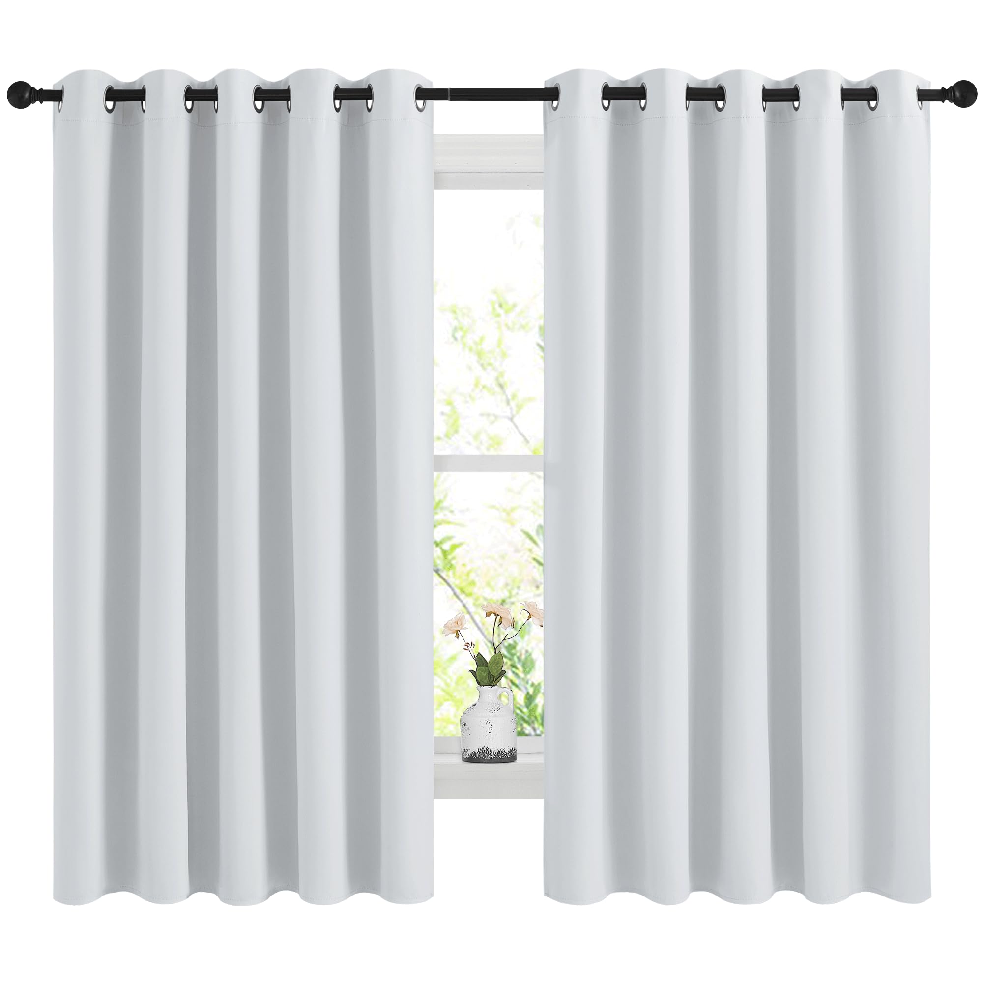 NICETOWN Blackout Curtains Panels for Bedroom, 2 Panels, 66 x 60 Inch, Greyish White, 3 Pass Microfiber Noise Reducing Thermal Insulated Solid Ring Top Blackout Window Drapes