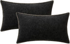 MIULEE Pack of 2 Couch Throw Pillow Covers 12x20 Inch Black Farmhouse Decorative Pillow Covers with Stitched Edge Soft Chenille Solid Dyed Spring Pillow Covers for Sofa Bed Living Room