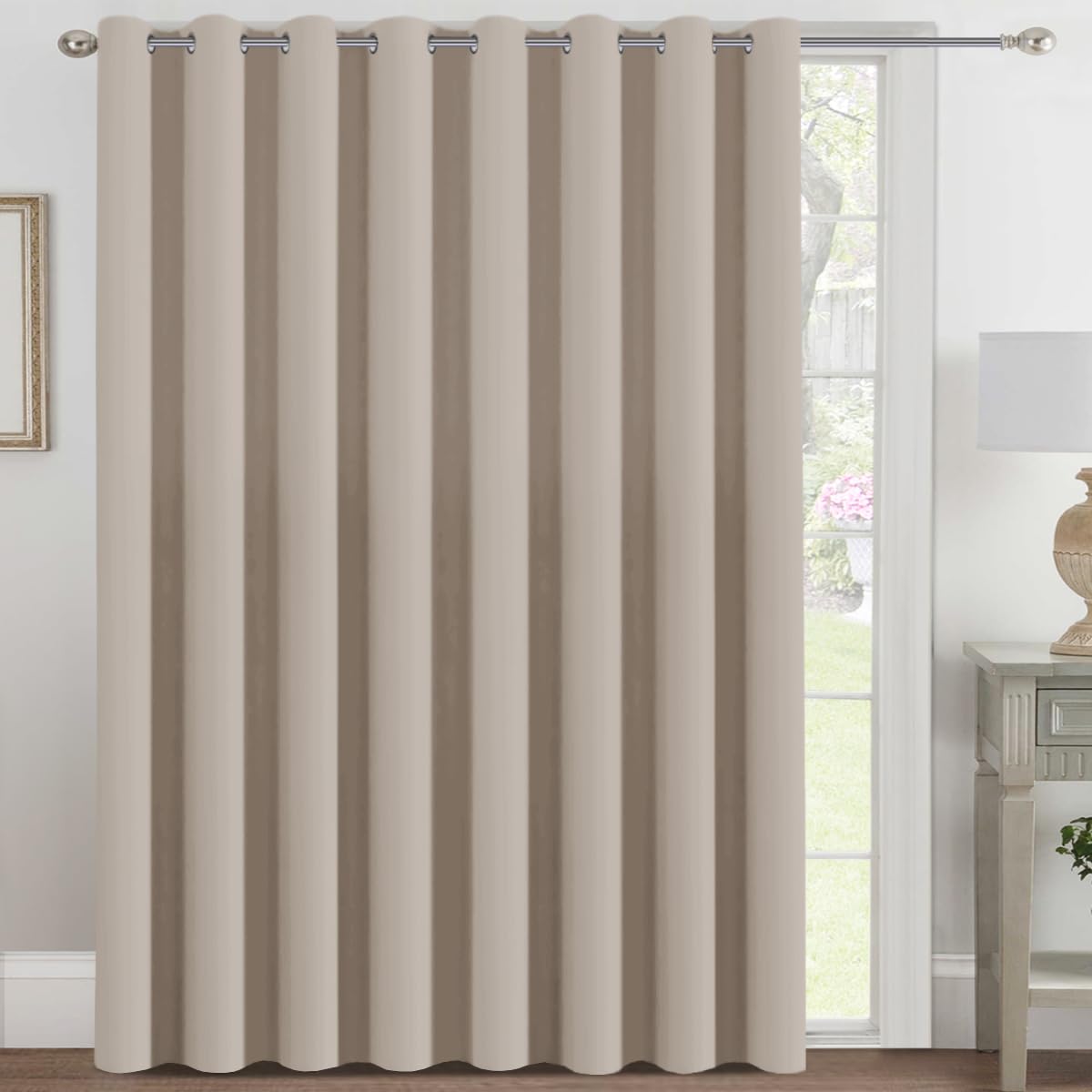H.VERSAILTEX Blackout Patio Curtains 100 x 84 Inches for Sliding Door Extral Wide Blackout Curtain Panels Thermal Insulated Room Divider - Grommet Top, 7' Tall by 8.5' Wide - Fog