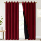 NICETOWN 100% Blackout Curtains with Black Liner Backing, Thermal Insulated Curtains for Living Room, Noise Reducing Drapes for Christmas, Burgundy Red, 70 inches x 84 inches Per Panel, Set of 2