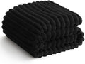 HIMEET Black Ribbed Queen Size Blanket for Bed - 300GSM Lightweight Fleece Blanket for Men Women, Large Cozy Sofa Couch Cover Bed Blankets Gifts, Striped Spring Home Room Decor, Black, 90x90 Inches