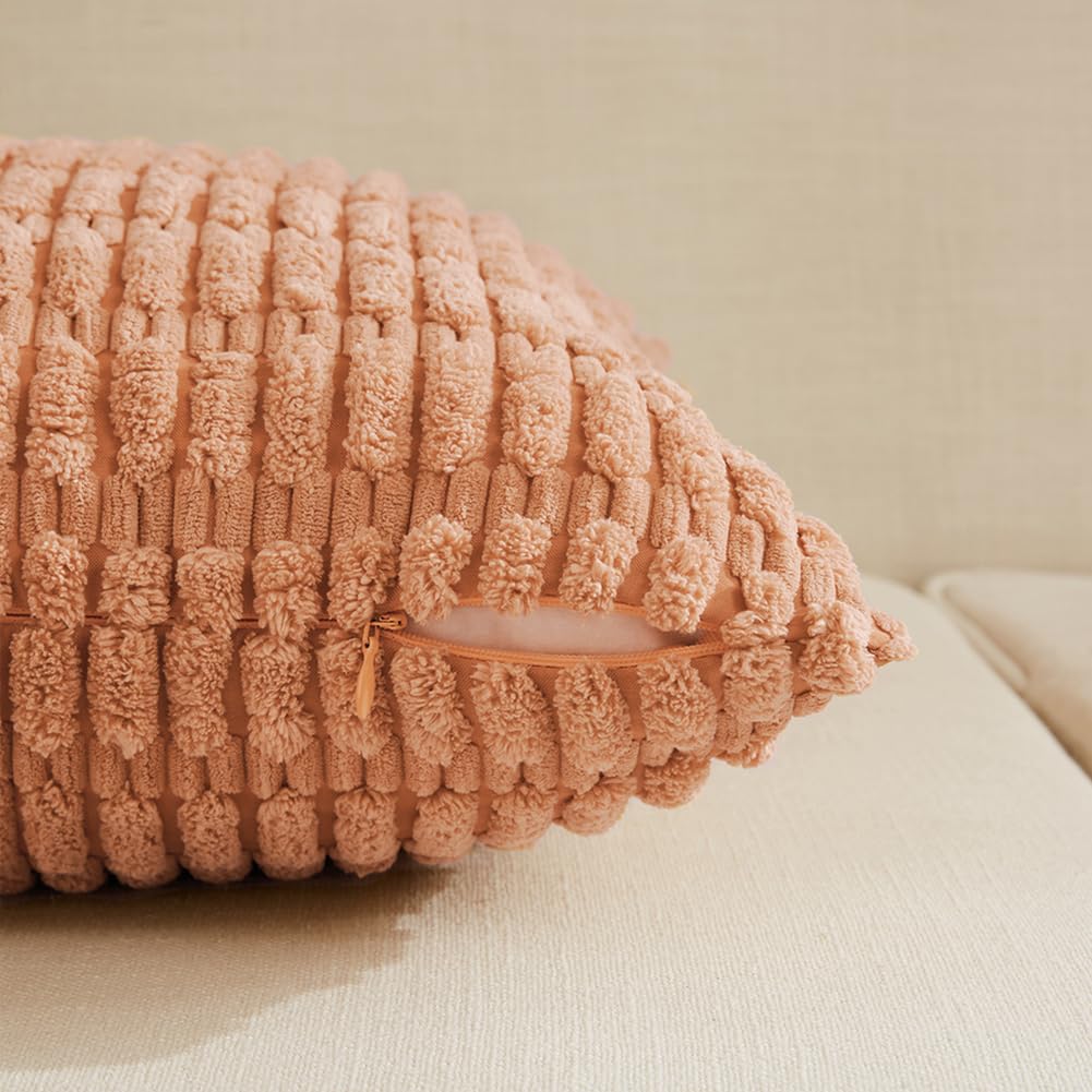 Fancy Homi 4 Packs Decorative Throw Pillow Covers for Living Room Couch Bed, Modern Farmhouse Boho Home Décor Accent Cushion Case, 18" x 18", Peach