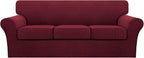 Turquoize 4 Piece Sofa Covers for 3 Cushion Couch Sofa Slipcover Soft Couch Cover for Dogs Washable Furniture Cover with 3 Individual Large Cushion Covers Feature Fabric (Large Sofa, Burgundy)