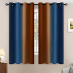 Yakamok Blackout Ombre Dark Blue and Burnt Orange Curtains-Gradient Room Darkening Curtain, Grommet Thermal Insulated Light Blocking Window Drapes Curtain for Living Room Bedroom,52 x 63 Inch,2 Panels