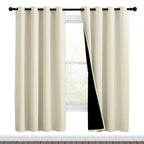 NICETOWN Living Room Completely Shaded Draperies, Privacy Protection & Noise Reducing Ring Top Drapes, Black Lined Insulated Window Treatment Curtain Panels (Beige, 2 Pieces, W46 x L72)
