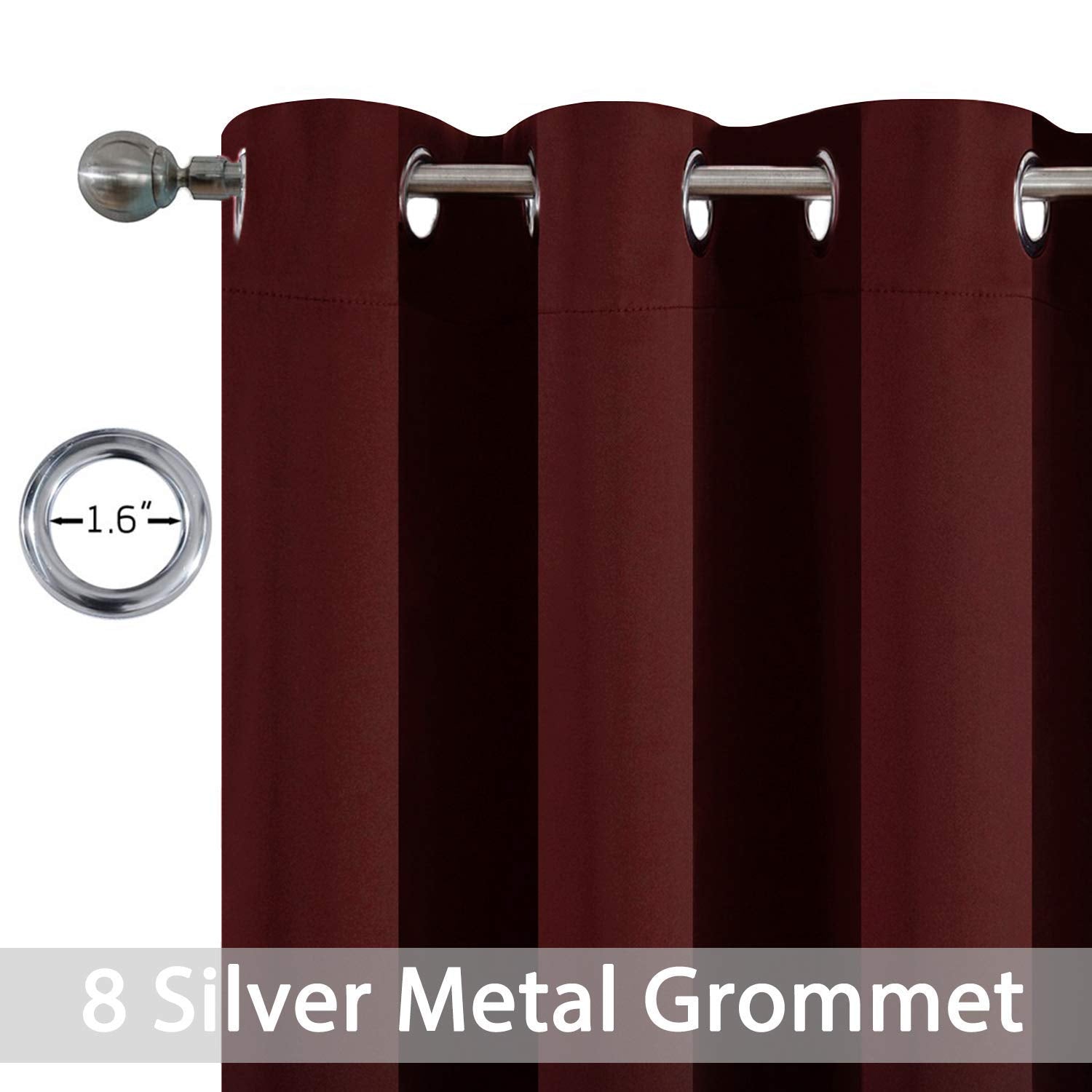 Yakamok Room Darkening Curtains 52x63 inch Length Burgundy Red-Living Room