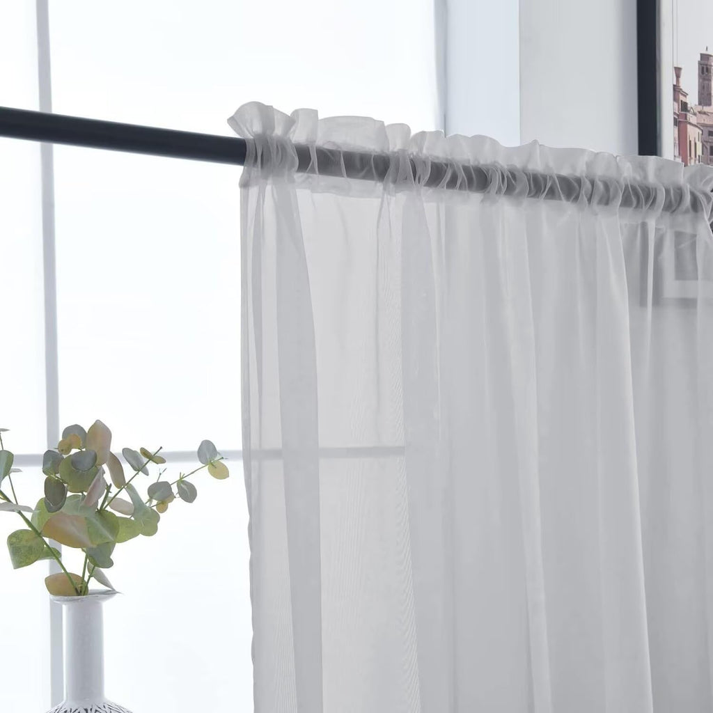 SpaceDresser Basic Rod Pocket Sheer Voile Window Curtain Panels Silver Grey 1 Pair 2 Panels 52 Width 54 Inch Long for Kitchen Bedroom Children Living Room Yard（Silver Grey, 52W x 54L）