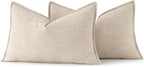 MIULEE Decorative Linen Lumbar Pillow Covers 12x24 Inch Natural Beige Boho FarmhouseNeutral Couch Throw Pillows for Bed Pack of 2 Accent Modern Pillowcase Sofa Livingroom Home Decor