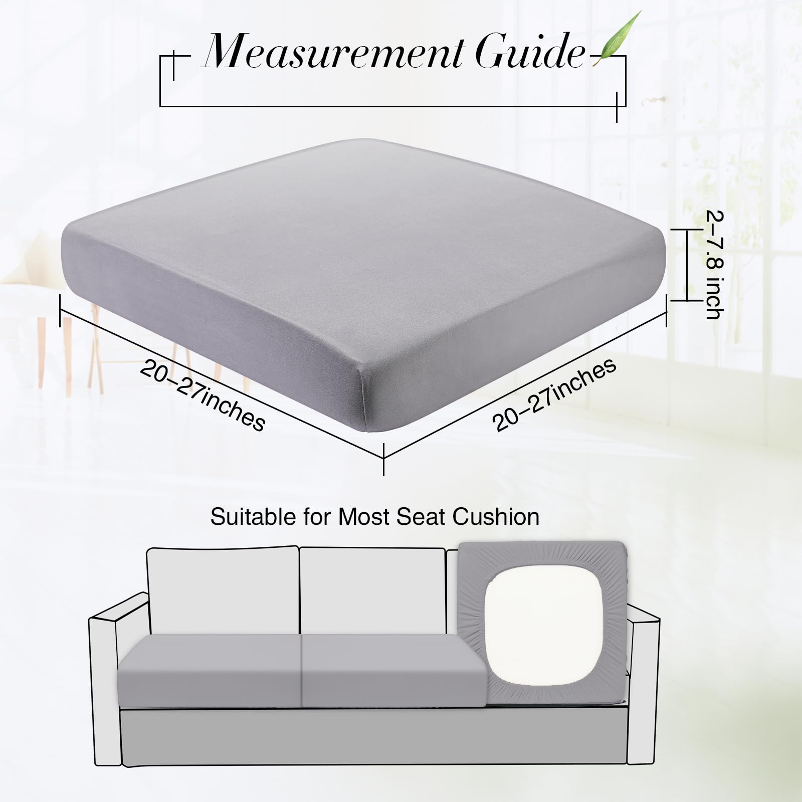Newwiee Set of 4 Stretch Patio Cushion Covers Sofa Couch Seat Chair Slipcovers Cushion Cover Replacement Furniture Protector for Pets Washable(Light Grey,Seat Cover,Solid)