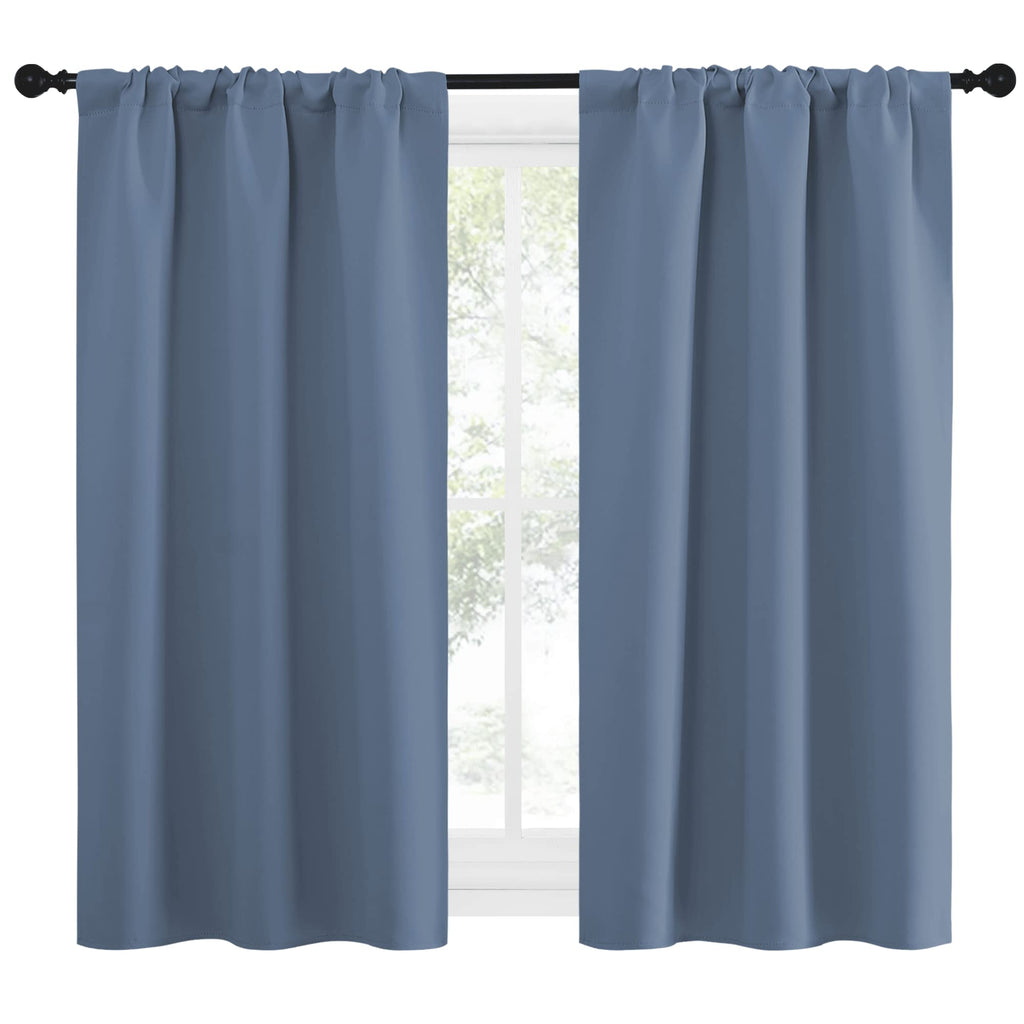 NICETOWN Kitchen Curtains, Short Blackout Curtains & Drapes, Small Window Rod Pocket Draperies for Bedroom (Stone Blue, 34 in x 54 in (W x L), Set of 2)