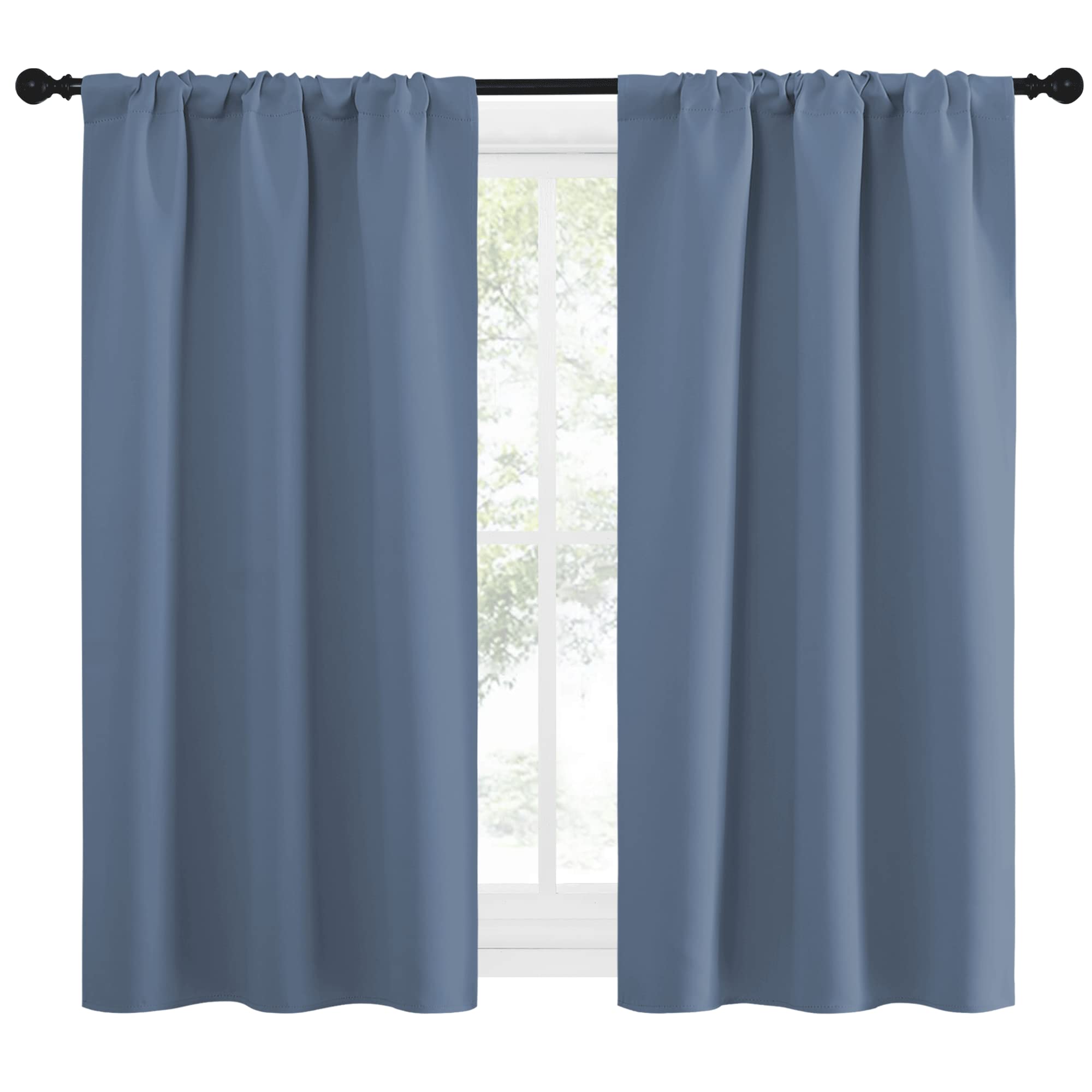 NICETOWN Kitchen Curtains, Short Blackout Curtains & Drapes, Small Window Rod Pocket Draperies for Bedroom (Stone Blue, 34 in x 54 in (W x L), Set of 2)