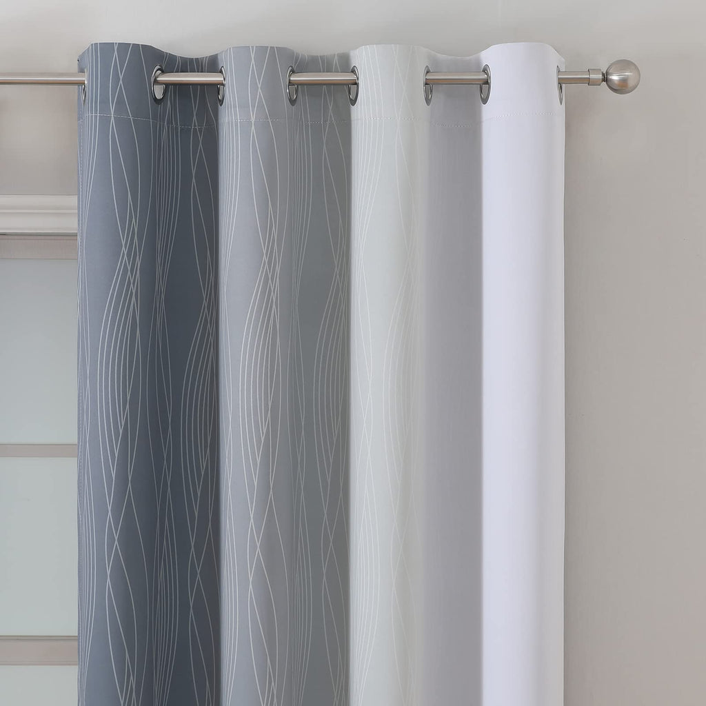 Gray and Greyish White Ombre Blackout Curtains for Bedroom 63 Inch Long