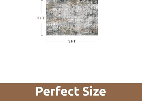 2 x 3 Small Area Rug Indoor Entryway Rug Machine Washable Non Slip Low Pile Carpet Modern Abstract Rugs for Bedroom Kitchen Powder Room Front Porch Bathroom, Grey