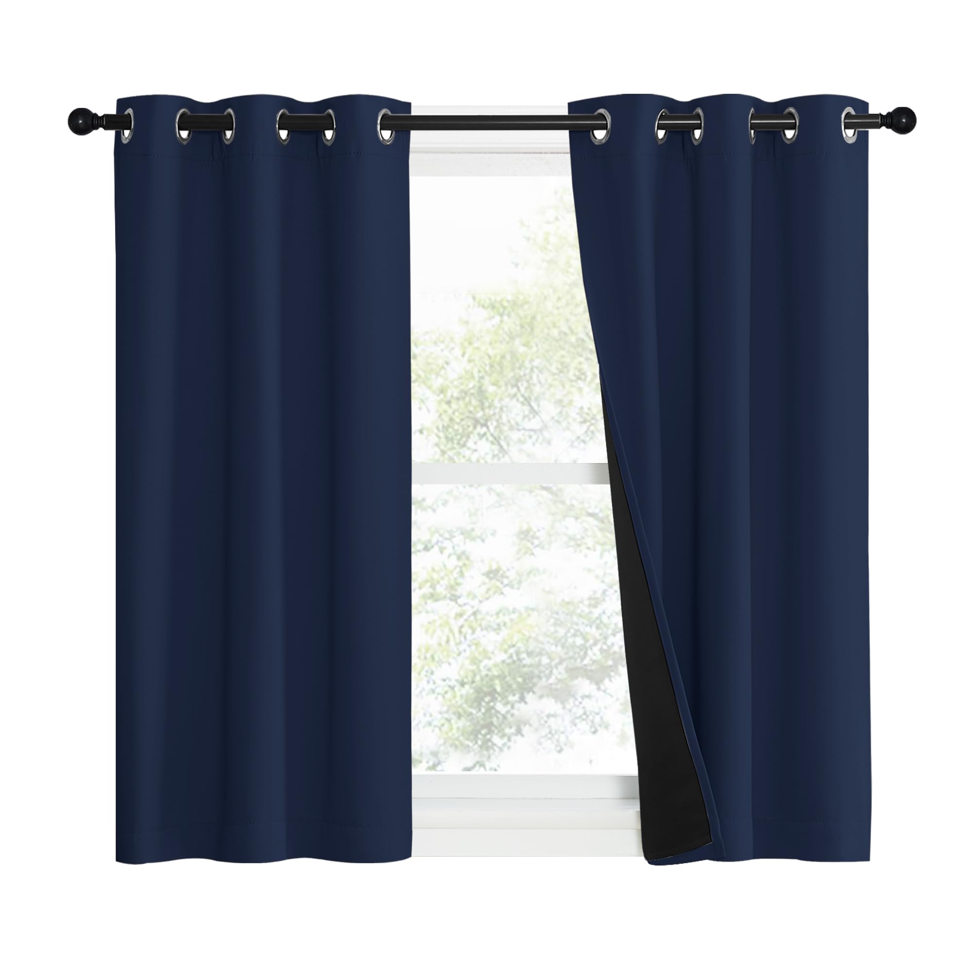 NICETOWN 100% Blackout Curtain Set, Thermal Insulated & Energy Efficiency Window Draperies for Guest Room, Full Shading Panels for Shift Worker and Light Sleepers, Navy Blue, 37W x 50L, 2 PCs