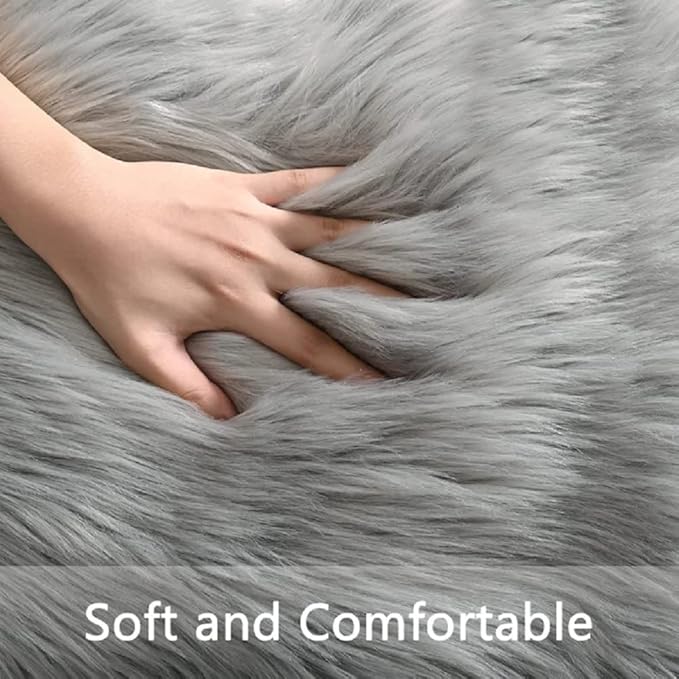 ORINOVA Round Rugs 6ft Silver Grey Fuzzy Faux Sheepskin Washable Furry Fur Area Rugs for Bedroom Large Boho Circle Nursery Rug
